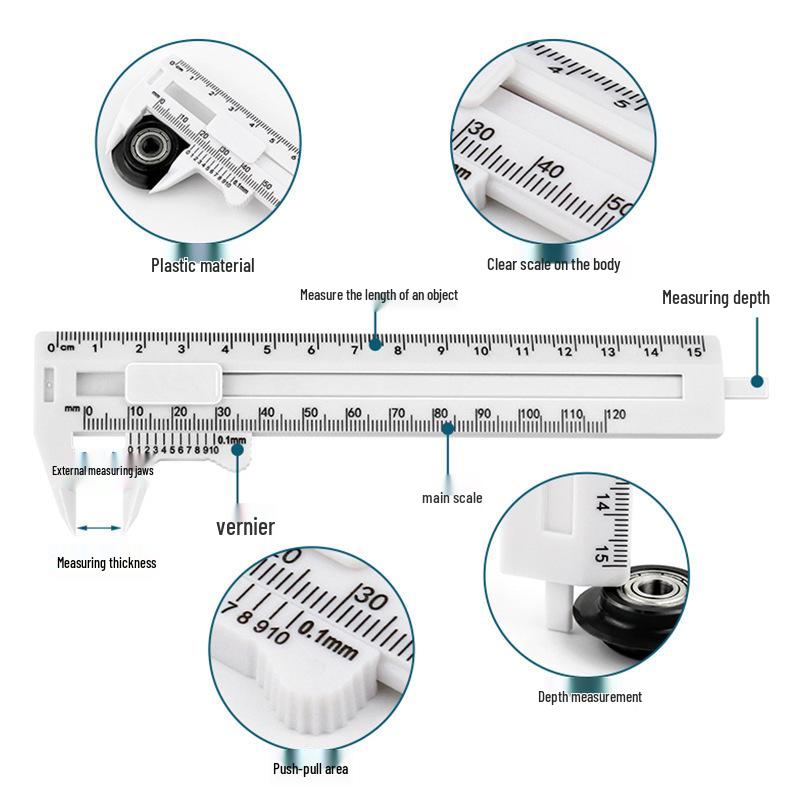 Double Scale Plastic Vernier Caliper - Student Mini Measurement Ruler