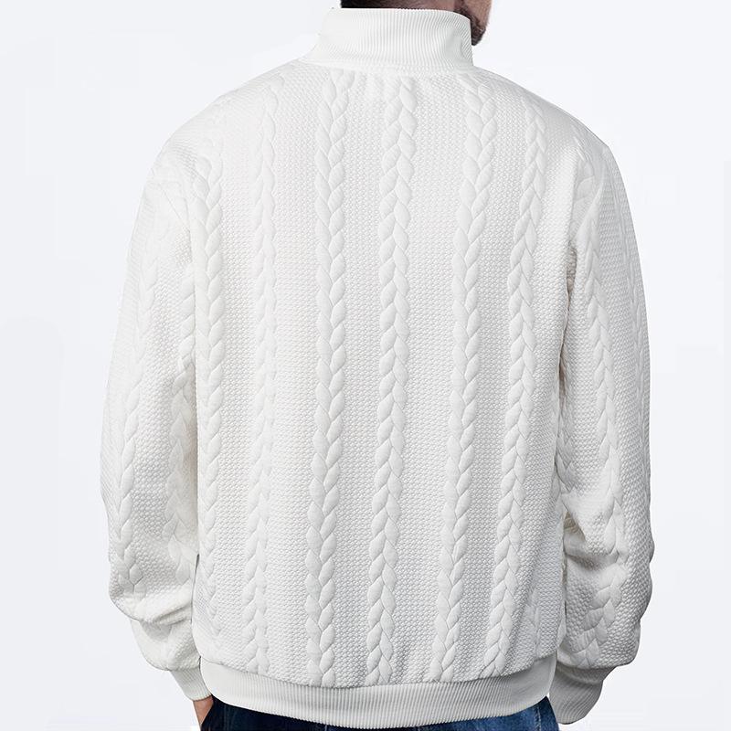 Retro Casual Stand Up Collar Zipper Pullover Loose Knit Jacquard Autumn/winter Long Sleeved Sweatshirt