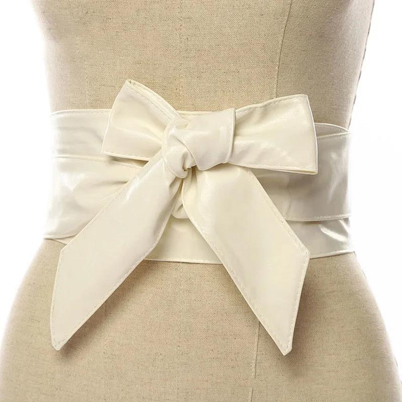 Solid Color Leather Cummerbunds for Women Wide Waist Belt Bow Self Tie Wrap Brand Ladies Fashion Strap Wide Waist Belts Gifts