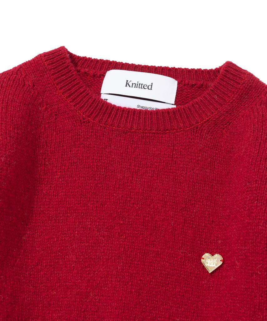 KNITTED (W) Shaggy Dog 100% Wool Round Knit Red
