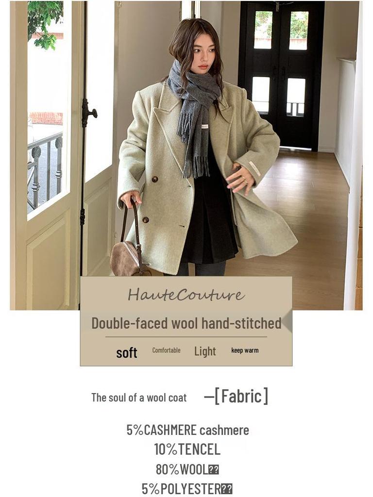 Q063 Women's Korean Style Cashmere Coat: Loose Fit, Versatile, Designer Wool Overcoat