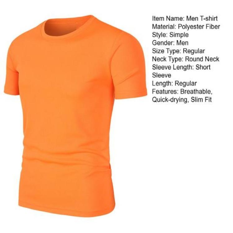 Solid Color Men's Short Sleeve Slim Fit Quick-Drying Gym Tee Shirt Daily Wear Fitness T-shirt Casual Sports Round Neck
