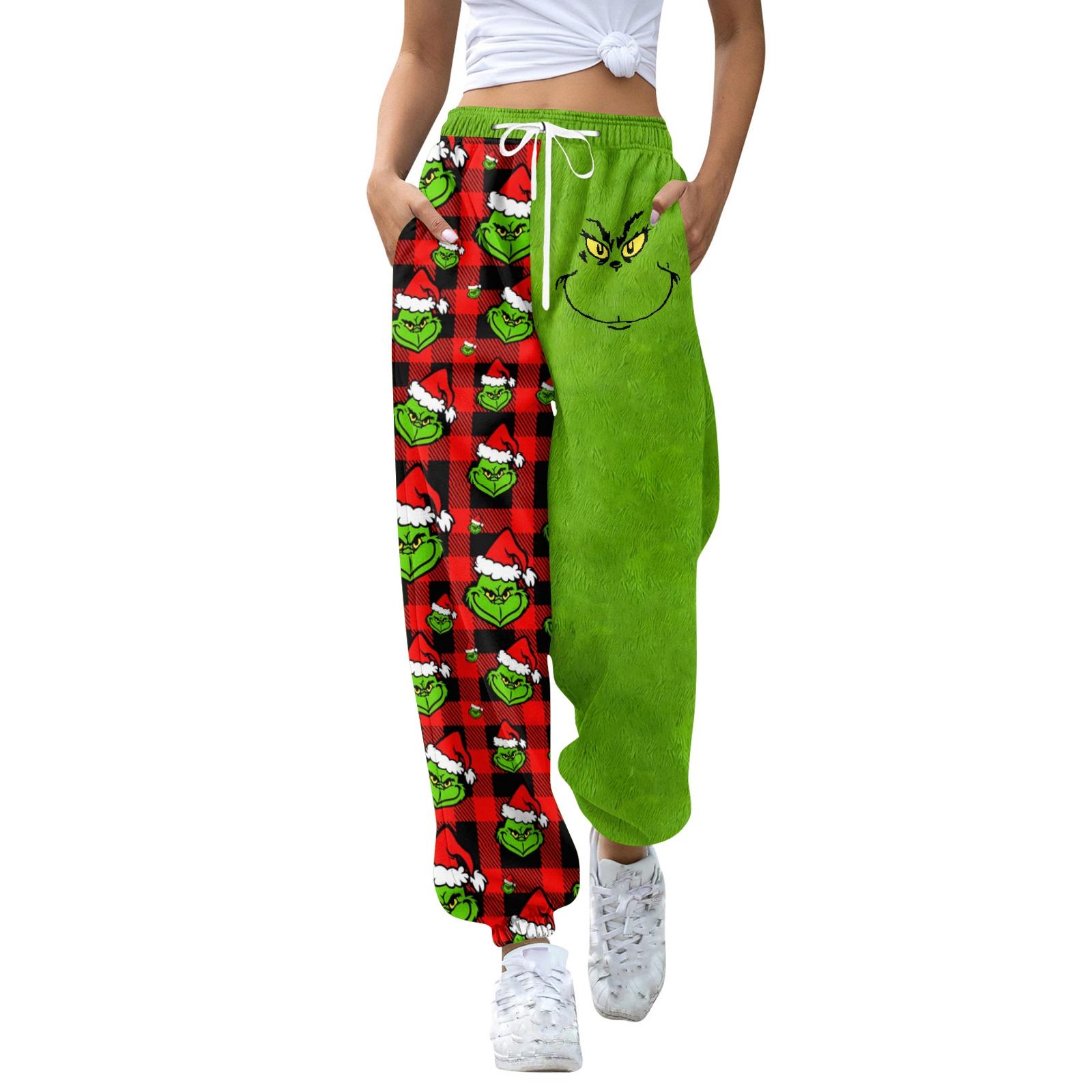 

Женские повседневные модные спортивные штаны с рождественским принтом, кулиской на поясе и манжетами на штанинах S винный