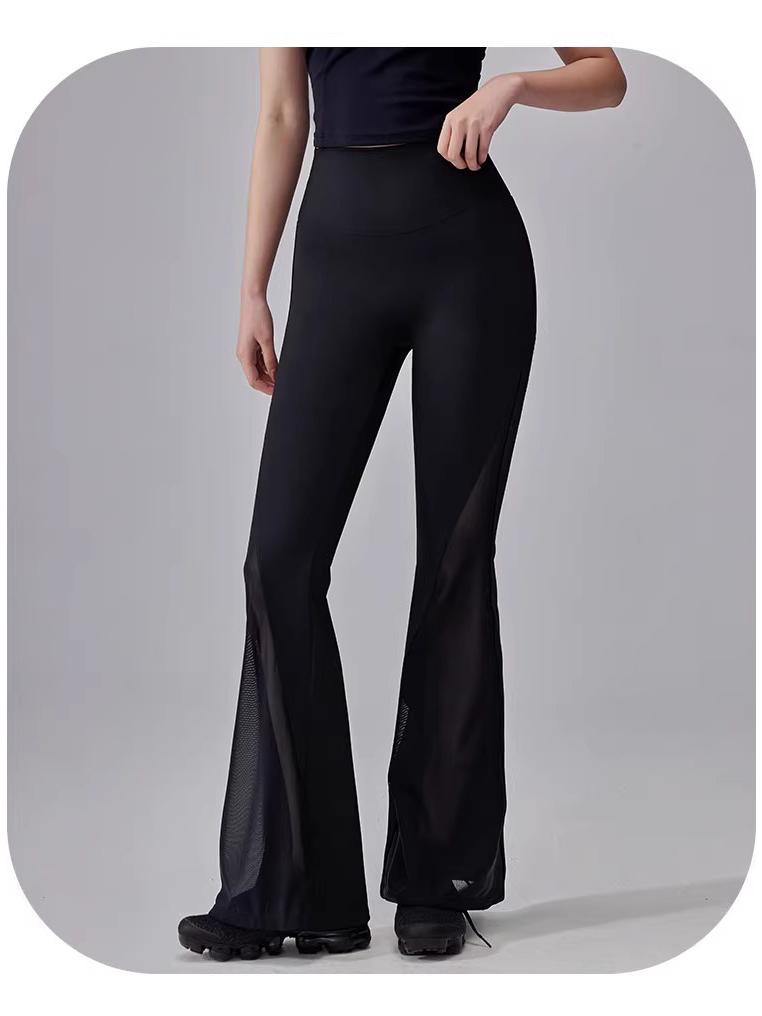 High-Waisted Breathable Yoga Pants with Mesh Stitching and Hip-Lift Design - Micro Flare Running and Training Leggings