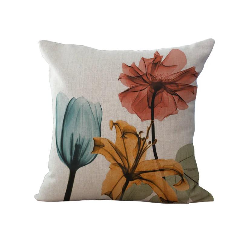 Buntes Pflanzenkissen Blumen Dekokissenbezug für Sofa Wohnzimmer Dekoratives Kissen Leinen