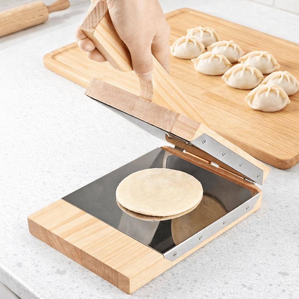 Pressa Quadrata in Legno Antiaderente per Tortillas Guarnizione in Acciaio Inossidabile Pressa per Pelle di Ravioli Cottura