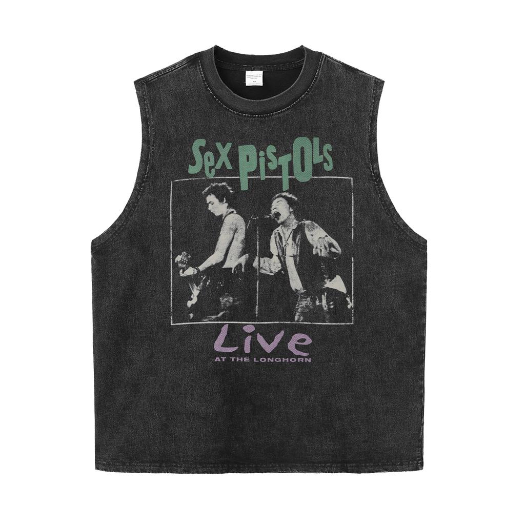 The Sex Pistol Band Vintage Prané Stárnuté Vesta Americký Punk Rock Tričko s Krátkým Rukávem Pánské Dámské Sportovní Fitness Topy