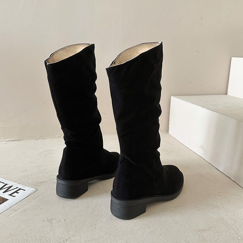 Boots Women 2025 New Fleece Inner Height Increase Medium Boots Knight Boots Frosted Sleeve Warm Student Red Boots