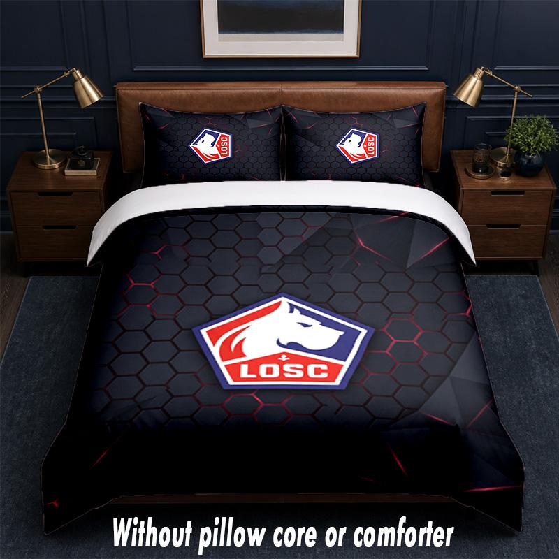 LOSC Lille FC Design Bett Bettwäsche Set 1 Bettbezug + 2 Kissenbezüge Weich Atmungsaktiv Haushalt Bettwäsche