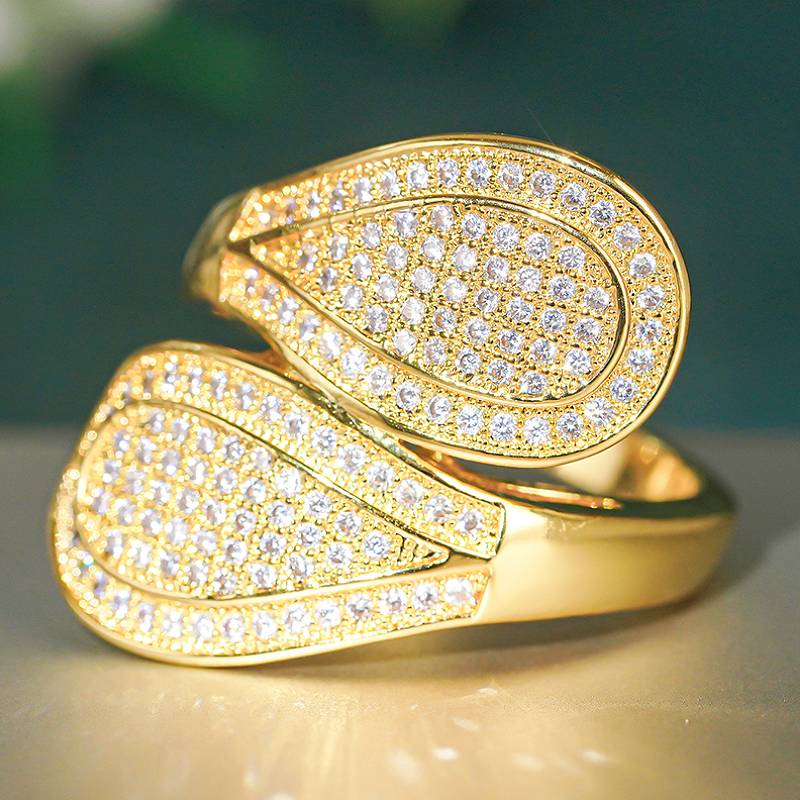 

Huitan Geometric Shaped Women Ring Luxury Gold Color Wedding Lady Fashion Accessories Party Charming Zircon Full Shining CZ 9
