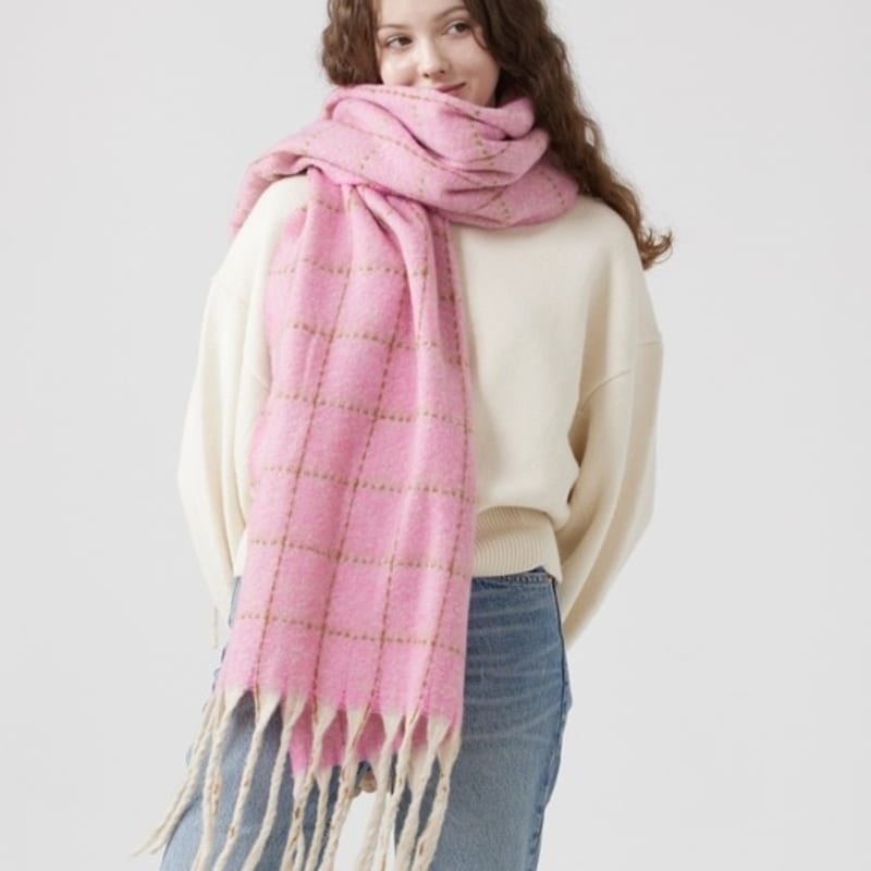 DENTS Windowpane Check Muffler - Pale Pink