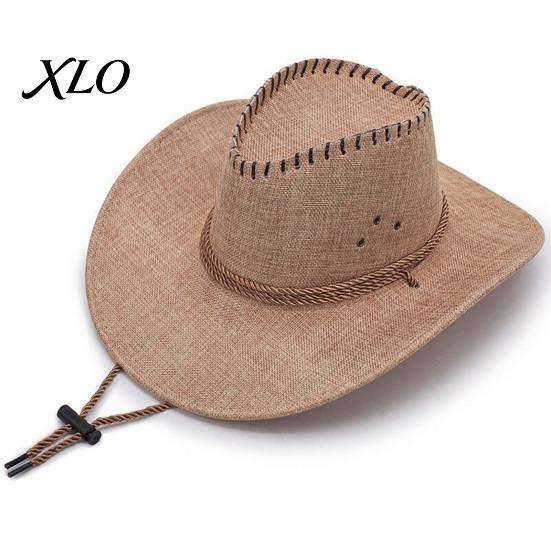 Cappello da Escursionismo da Donna Stile Western Cowboy con Cordino Antivento da Uomo, Cappello a Tesa Larga in Lino Protezione Solare per Viaggi all'Aperto, Costume Cosplay di Halloween, Traspirante