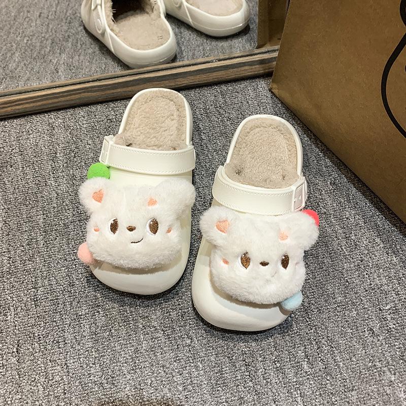 Cute bear cartoon cotton slippers women wear winter thick bottom warm indoor home removable wool cotton slippers