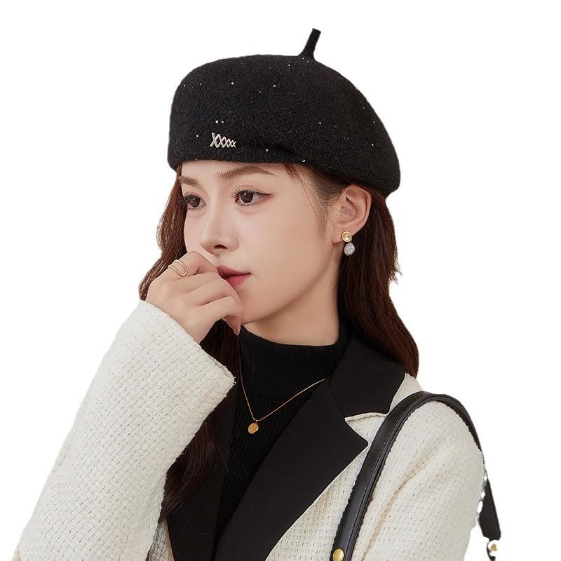 Beret Hat Women's Autumn and Winter Style Face Showing Little Painter's Hat Trendy New Large Head Circumference Rabbit Fur Knitted Newsboy Hat