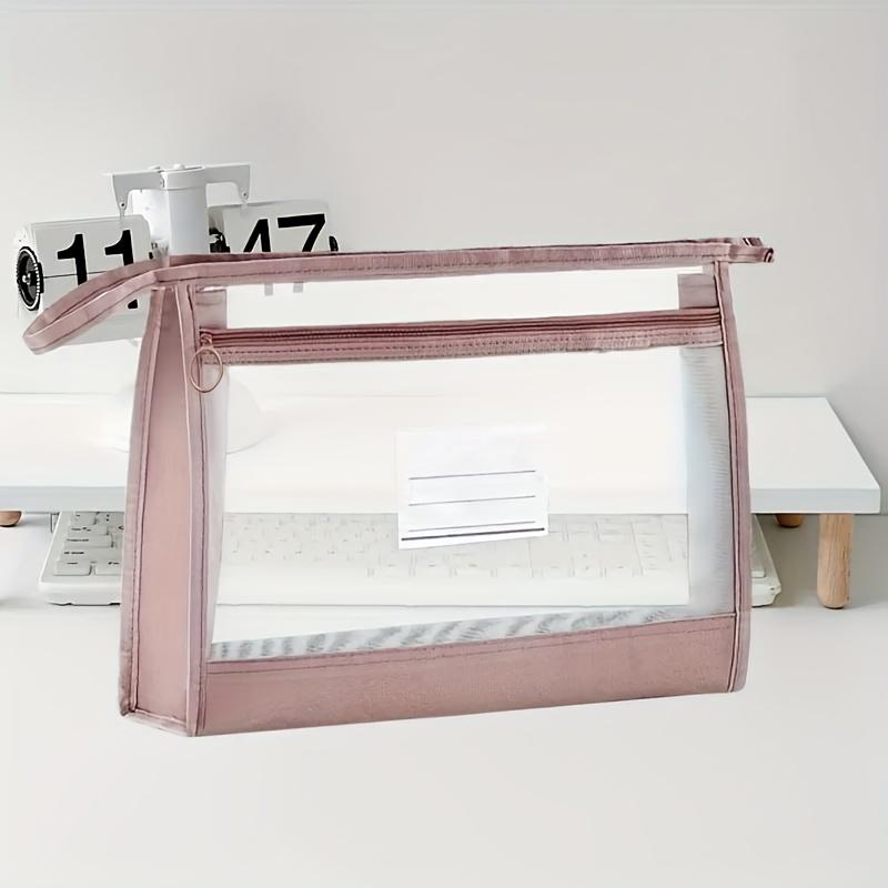 Large Capacity A4 Transparent Mesh File Storage, Double-Layer Zipper, Portable School Organization Pouch, Made of Polyester Material