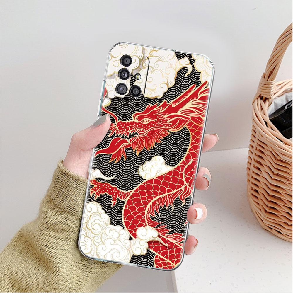 Klare Hülle für Samsung Galaxy A52 A12 A51 A32 A21s A71 A32 A22 50 A70 A31 A72 5G Handyhülle Mode Chinesischer Vintage Drache