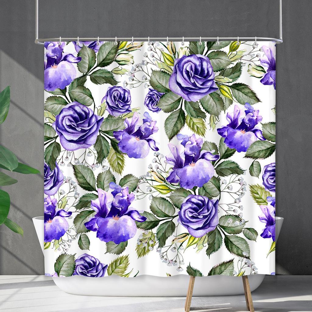 Duschvorhang Wasserdicht Und Schimmelresistent 3D Digitaldruck Pflanze Blume Und Gras Duschvorhang Badezimmer Trennvorhang