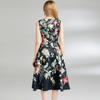 Summer Hawaiian Vacation Fashion Floral Print Vest Dress for Women Retro O-neck Sleeveless Slim Folds Midi-length Tank Dress