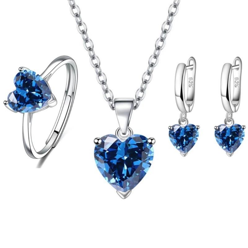 3Pieces Elegant Heart Shaped Cubic Zirconia Jewelry Set Necklace Earrings Ring Lightweight Accessories for Women