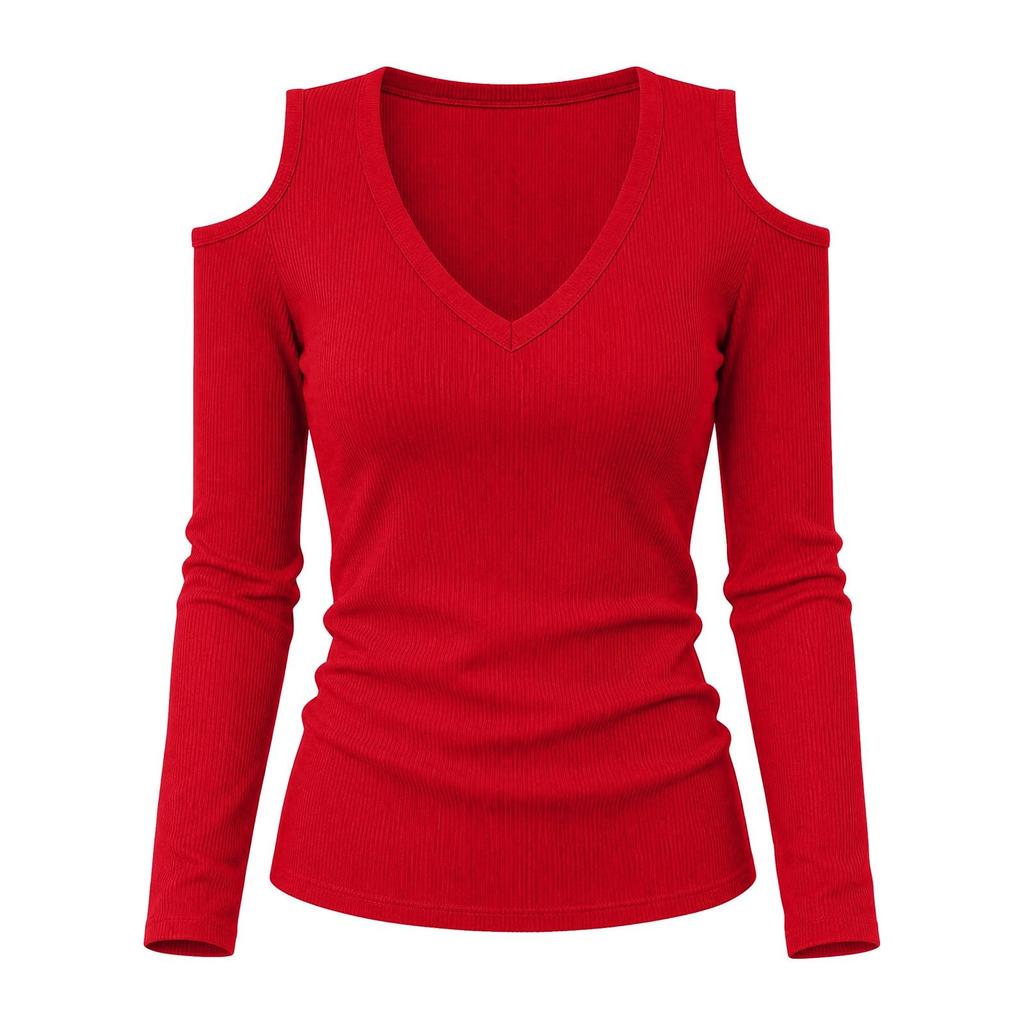Women's Casual Off-Shoulder Fitted Long Sleeve T-Shirt Top for Daily Wear