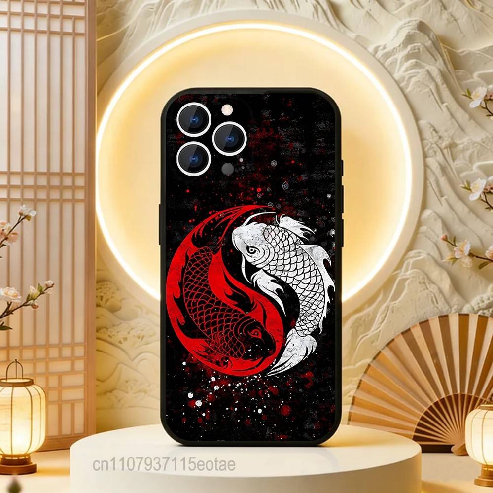 Koi Carp YIN YANG For iPhone 12,16,13,14,15,17,11,Pro,Max,Plus,E,Air,Mini TPU Soft to Skin-friendly phone case