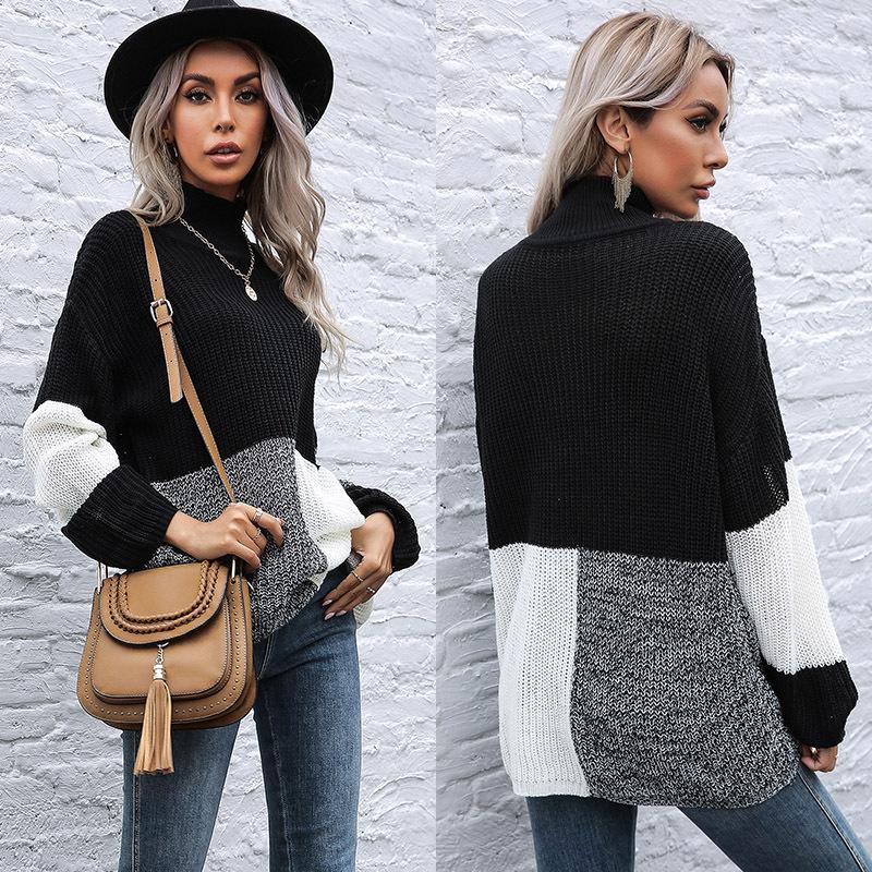 Damen Rollkragenpullover, Color-Block, Lockerer Schnitt für Herbst und Winter