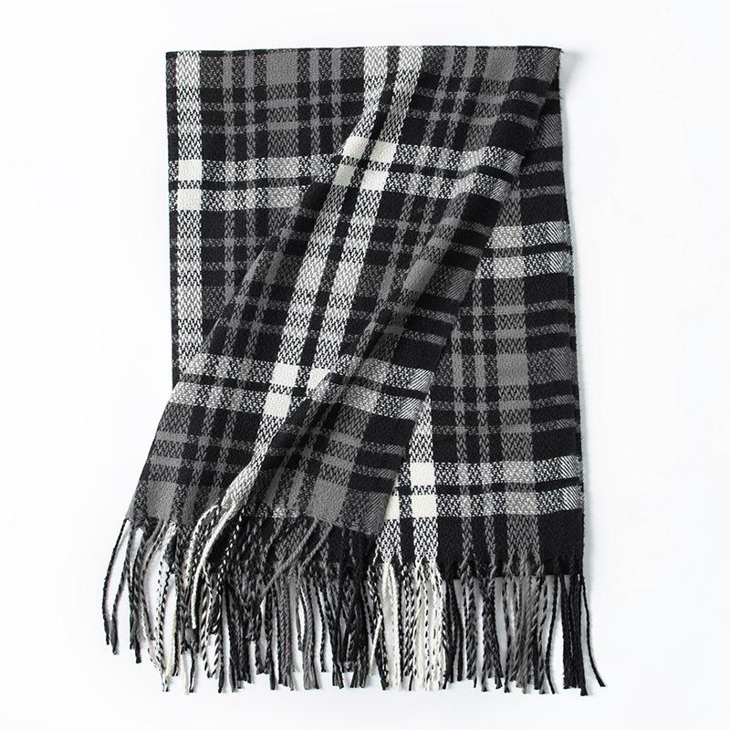 British Plaid Scarf Women's Autumn and Winter New Versatile Couple Long Warm Double-sided Thickened Retro Scarf