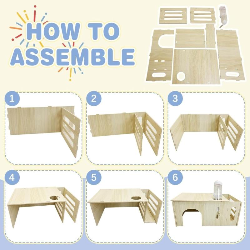 Natural Wooden Small Animal Hideouts With Feeders Water Feeders For Rabbits Guinea Pigs Chinchillas Shelter Place