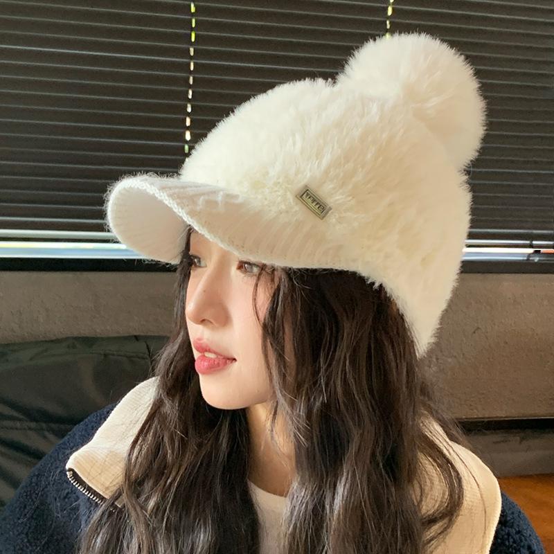 Korean Sweet and Versatile Plus Velvet Knitted Baseball Cap Casual Face Showing Small Warm Hat Outdoor Cold Proof Ear Protection Hat
