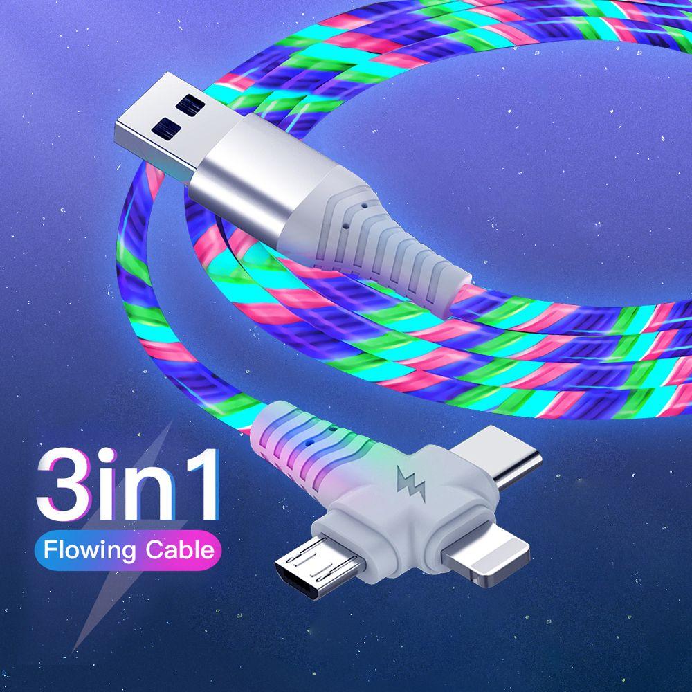 

Data Cable Flow Luminous Lighting Type C Data Cord 3 in1 USB Cable Charging Cable Fast Charger Wire 1M синій