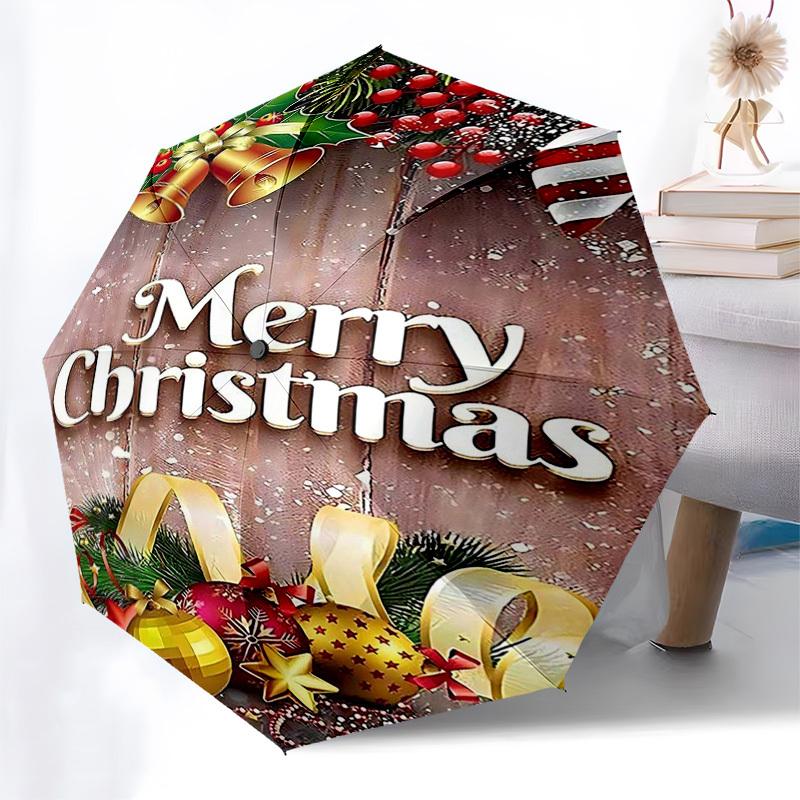 

1pc Merry Christmas! Automatic Opening/Closing Umbrella with Foldable Design, 8-Bone Iron Frame, Outdoor, Festive Gift for Fans, Travelers, Daily Use,