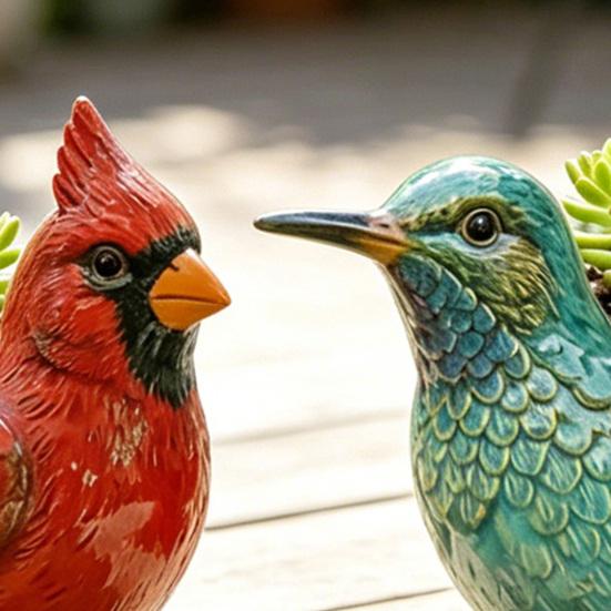Bird Resin Planter Decorative Flower Pot for Home Garden Patio Weather-Resistant Miniature Plant Container for Small Plants Unique Gift for Bird