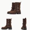 Cowhide version~ retro style women's shoes heightened 5.5cm Martin boots women's Maillard thick-heeled boots thick-soled buckle-strapped short boots