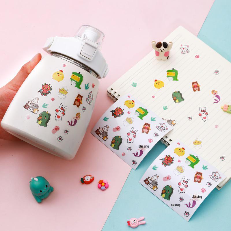 Korean-Style Waterproof Stickers: Dinosaur, Mermaid, Cartoon Decals for Water Bottles & Journals