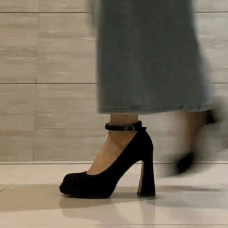 Women's Thick Heel Shoes Autumn New Square Head Shallow Mouth Suede Thick Sole Anti-slip Wear-resistant High Heels