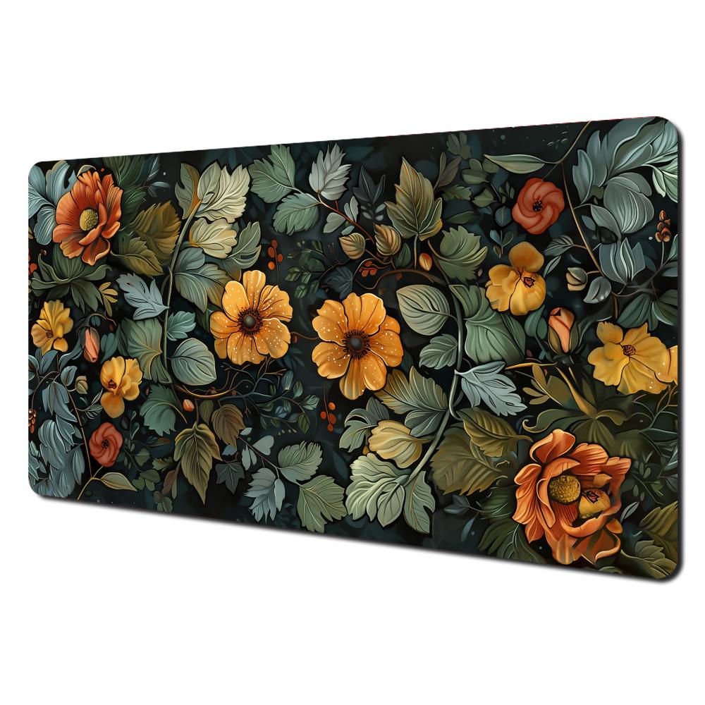 Retro Flower Art Rendering Mouse Pad Desk Mat Gaming Mat Gamer Pc Accessories Keypad Expansion Pads Rubber Antislip Office Pads