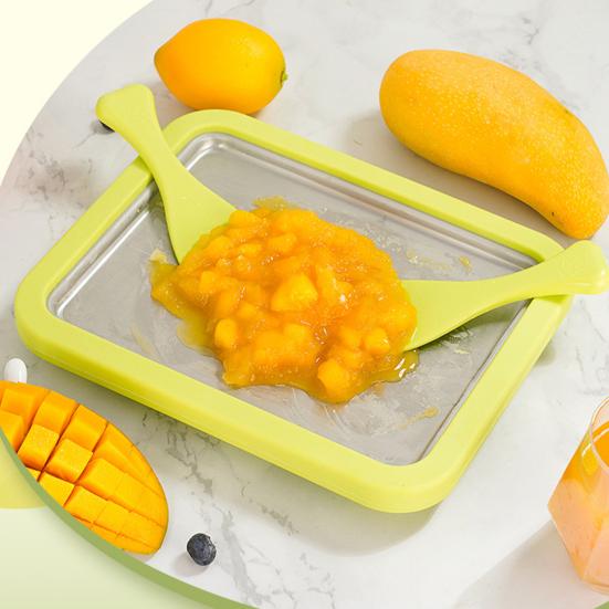 Fried Ice Machine Stainless Steel Large Freezing Tray with 2 Non-Stick Scrapers Fried Yogurt Maker