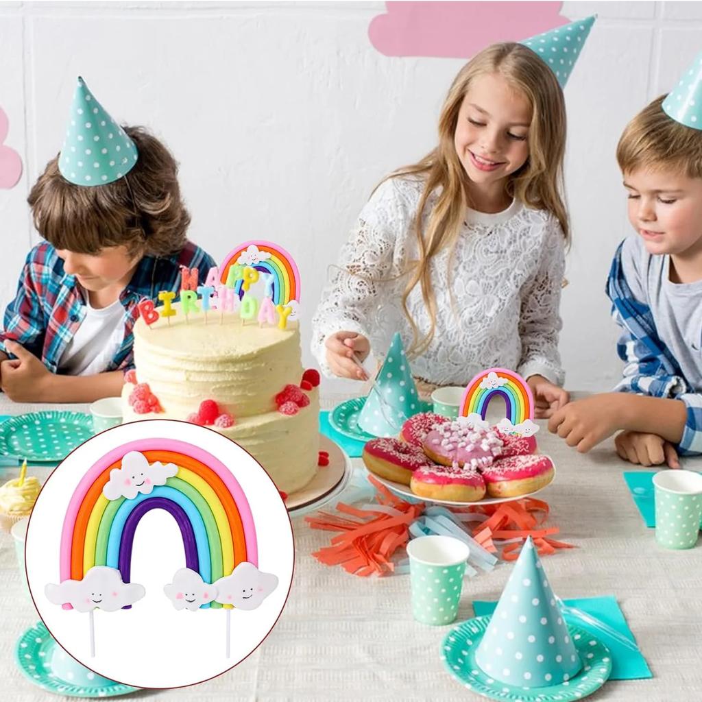 Topper Torta Arcobaleno Argilla Morbida Decorazione Torta Arcobaleno Colorato Tema Arcobaleno Torta per Festa di Compleanno Decorazioni Torta Forniture