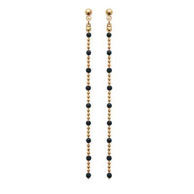 [R3962] - Gold Plated 'Boho' Black Gold Earrings - 70x2 Mm