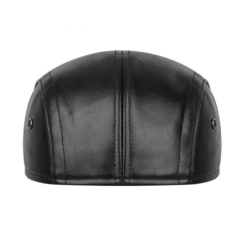Winter Velvet PU Leather Forward Cap Men's Outdoor Cold-Proof Warm Ear Protection Cap