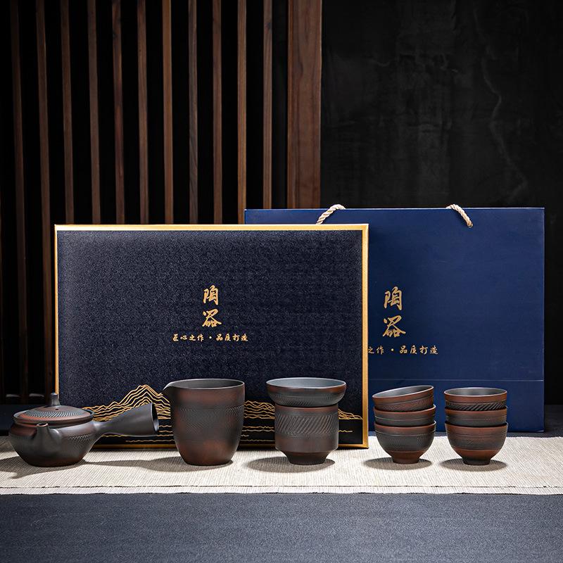 Purple Pottery Kung Fu Tea Set, Household High-End Living Room Retro Tea Cup Ceramic Purple Sand Cover Bowl Customization