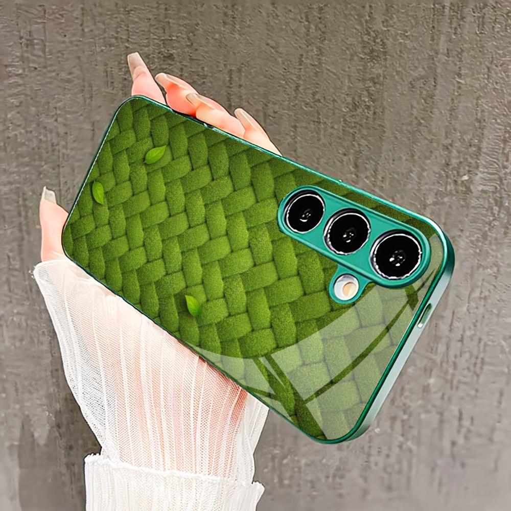 Woven grass mat PhoneCase Glass PhoneCase for Samsung Galaxy S26 S25 S24 S23 S22 FE Ultra Plus Built-in glass green Exquisite