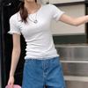 Shop   Women S Round Lace Neck Layered Slim Short Sleeve Tee wdmS wSh tS14523778