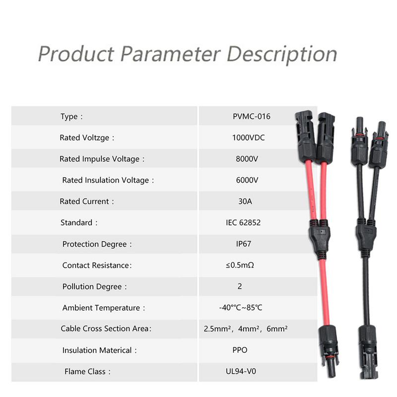 Solar Cable Connectors Y Branch Solar Connection Cables Wire Connector Solar Cable For Charging Air Conditioner And Heating