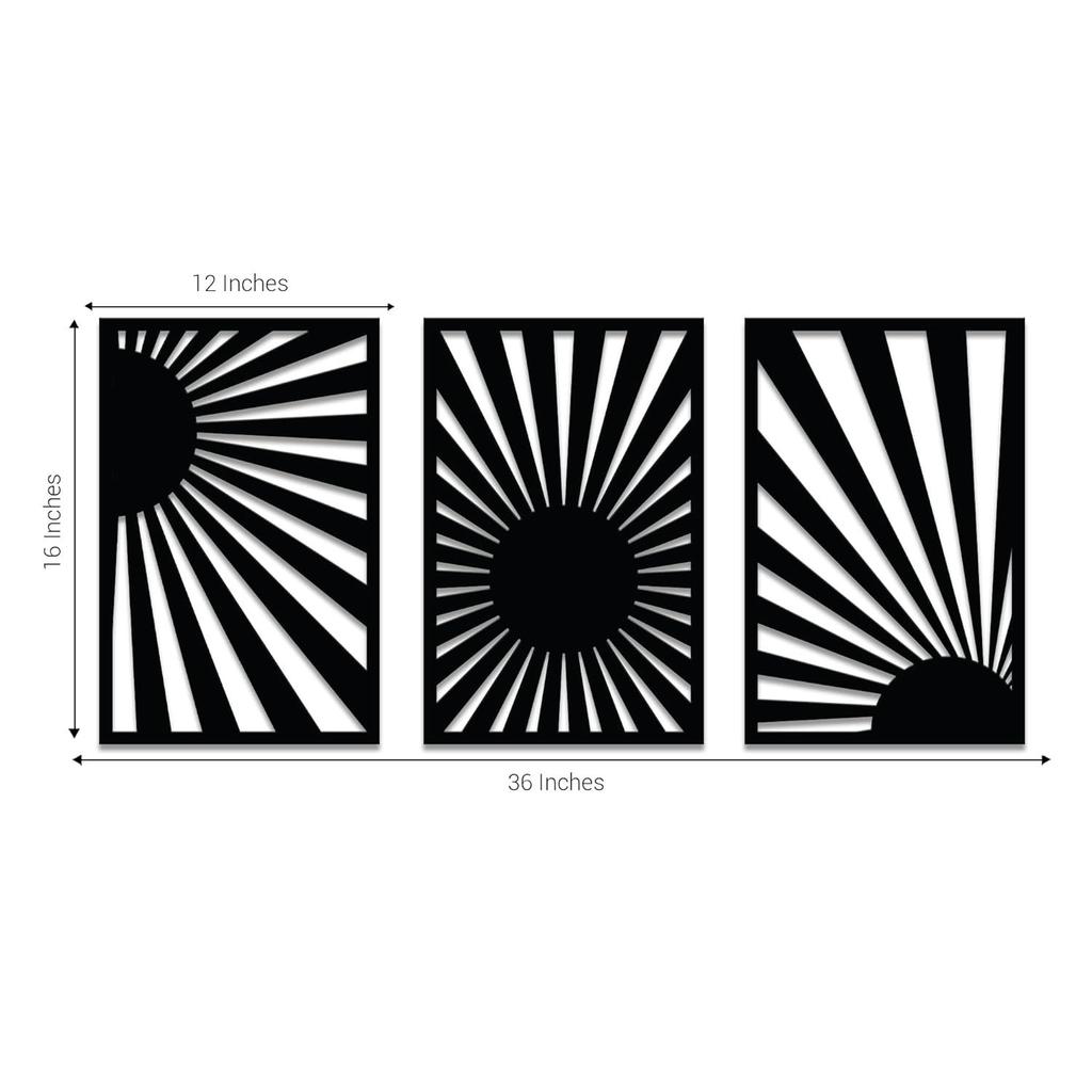 Pre-Laminated Pine Wood Sun Light Wall Art | Laser Cut Precision | For Home Décor | For Gifting (Set of 3)