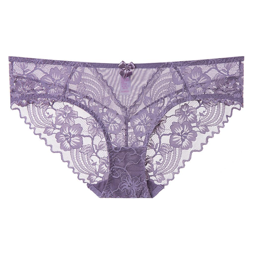 Women Sexy French Low Waist Plus Size Lace Cotton Crotch Triangle Panty