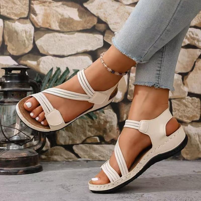 25 New Platform Sandals Women's Plus Size Stitched Wedge Casual Velcro Wear Beach Sandals Outside