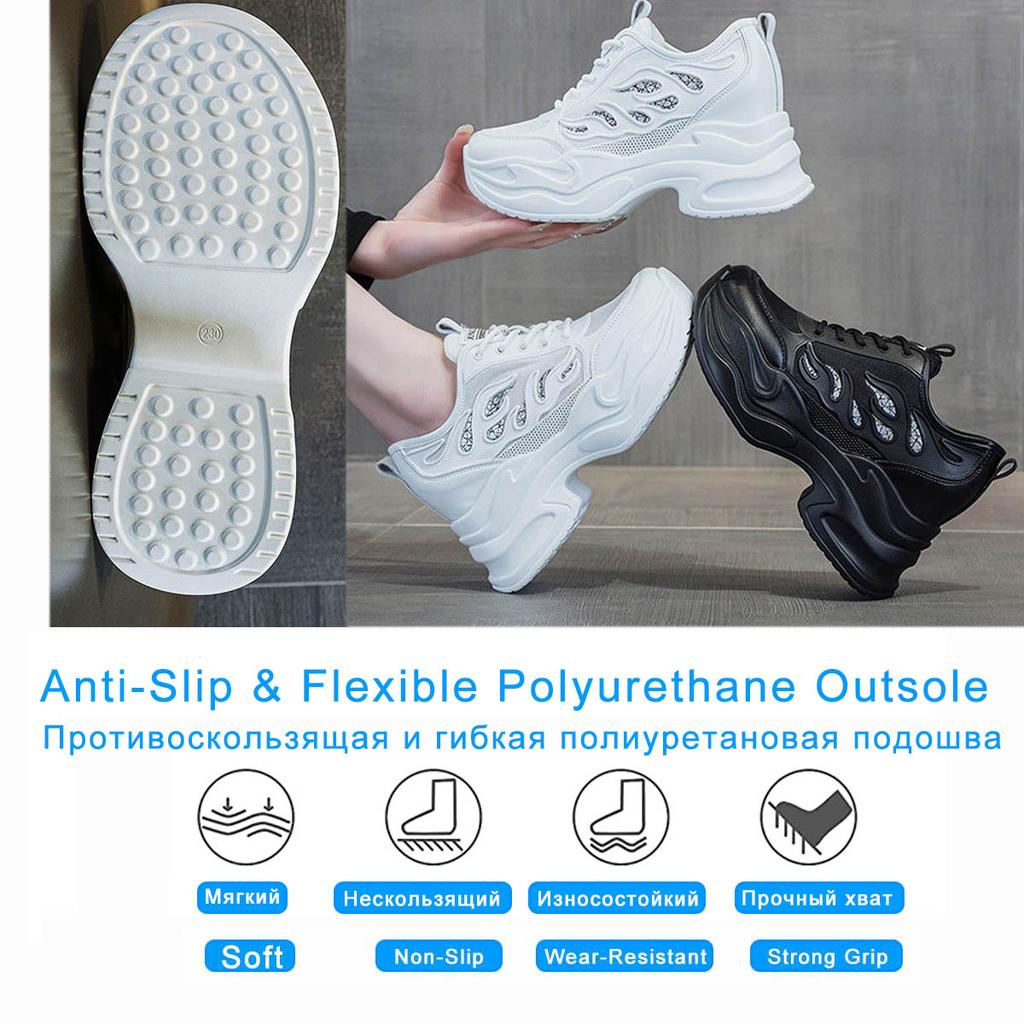 Koznoy 9cm Air Mesh Microfiber Genuine Leather Summer Platform Sneakers Vulcanize Breathable High Brand Casual Women Shoes Lady