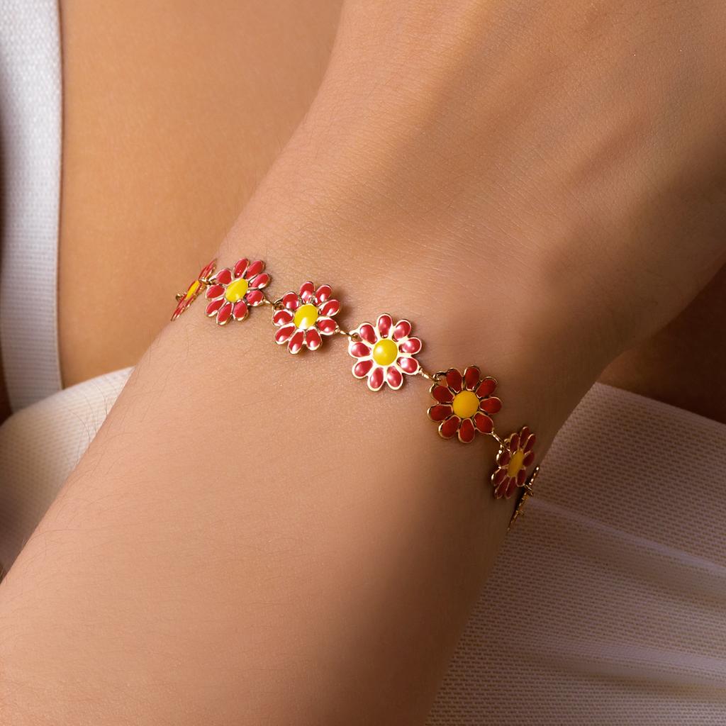 Modisches Süßes Blume Gänseblümchen Armband für Frauen Mädchen Y2K Accessoires Handgefertigt Buntes Perlenarmband Boho Sommer Pulseras Schmuck