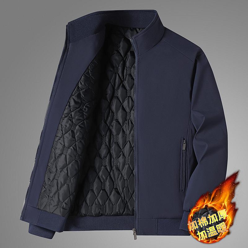 New Cotton Jacket for Men Middle-aged and Elderly Men's Jacket Plus Cotton Thickened Warm Standing Collar Casual Cotton Jacket
